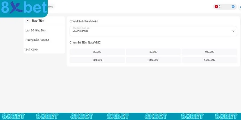 Các bước nạp tiền 8xbet thông qua thẻ cào điện thoại